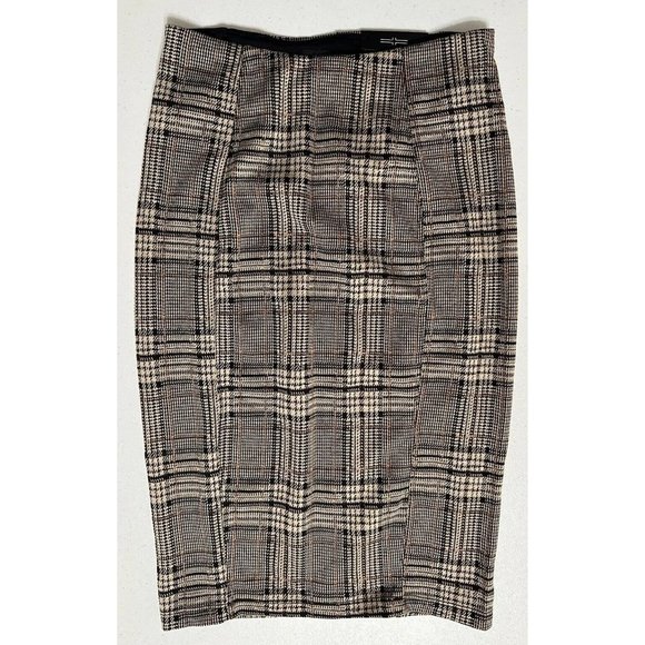 Liverpool Los Angeles Reese High Rise Knit Pencil Skirt Tan Black Glen Plaid‎ 0 - Picture 1 of 8